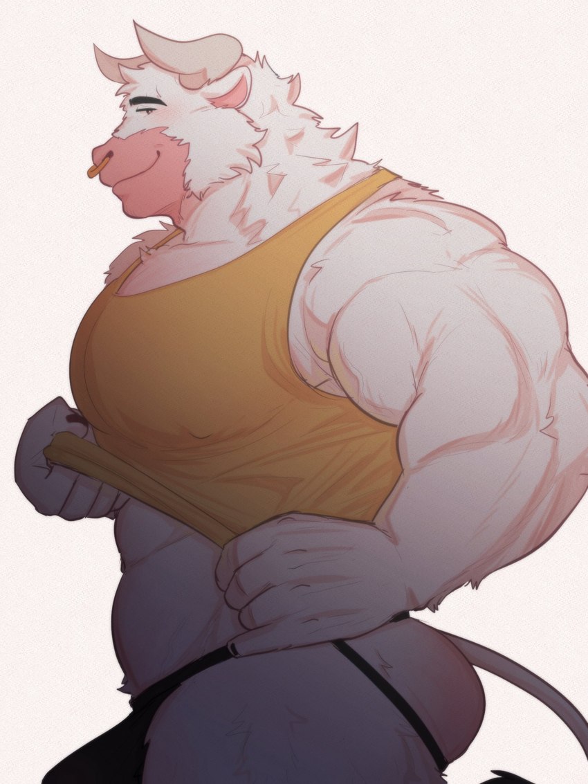 bovine gay looking_at_viewer muscular nose_piercing smiling_at_viewer tank_top toragoru unknown_source white_background