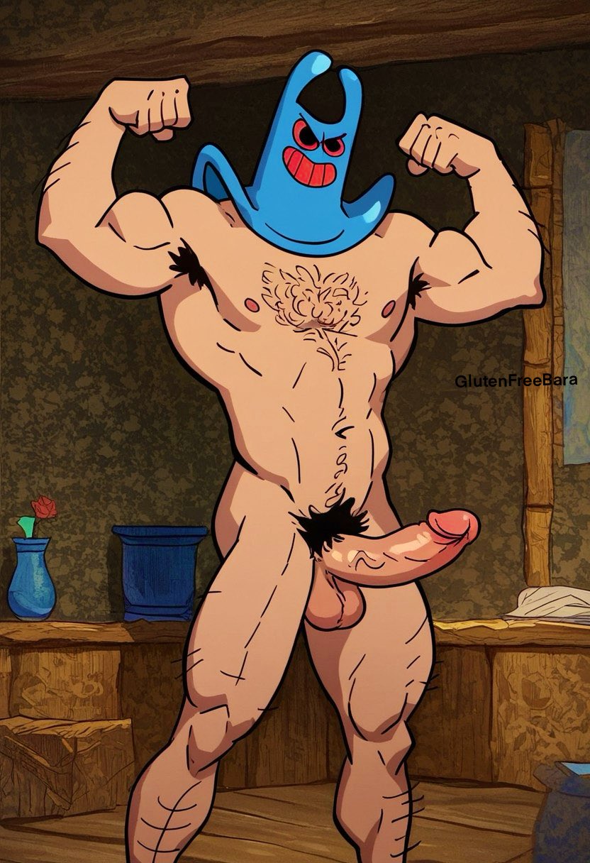 big_penis evil_grin evil_smile flexing glutenfree_bara hairy_arms hairy_chest hairy_legs male_only man_ray muscles naked naked_male nickelodeon nipples nude nude_male penis smiling solo spongebob_squarepants tagme