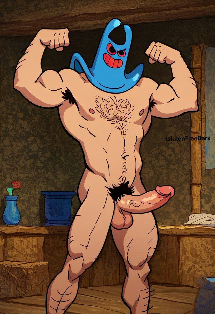 bara big_penis evil_grin evil_smile flexing gay glutenfree_bara hairy_arms hairy_chest hairy_legs male_only man_ray muscles naked naked_male nickelodeon nipples nude nude_male penis smiling solo spongebob_squarepants tagme