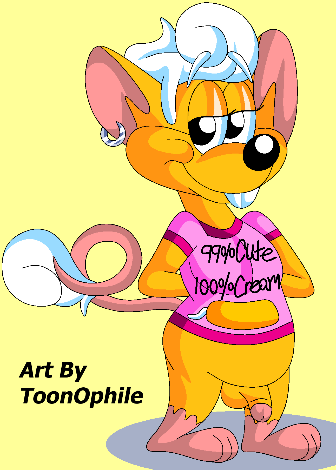 anthro furry male mouse pantsless penis sausage_party shirt solo testicles toonophile twink twink_(sausage_party) white_hair yellow_body yellow_fur