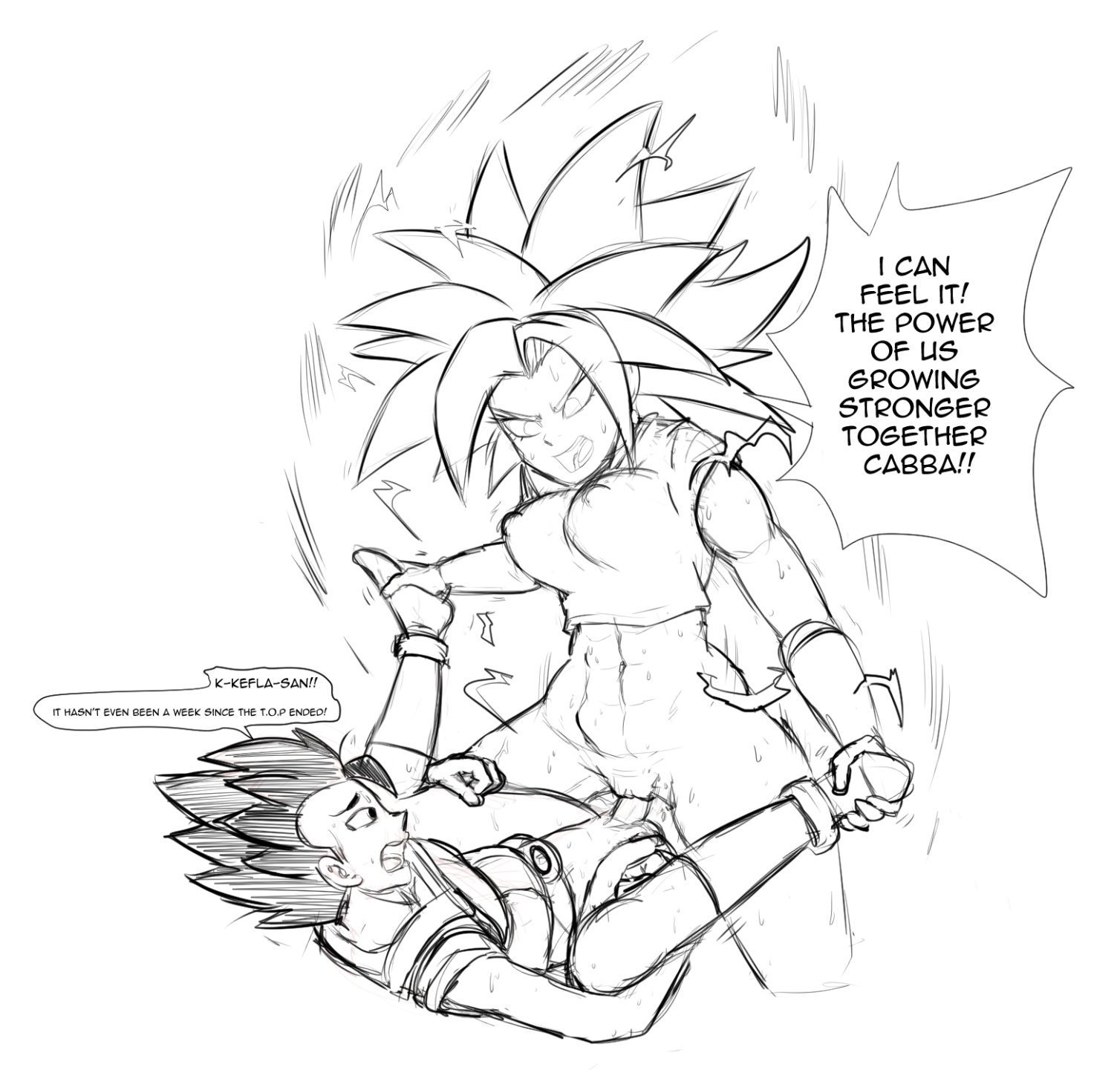 1girls, abs, amazon position, artist request, aura, black hair, bottomless, breasts, cabba, dialogue, dominant female, dragon ball, dragon ball super, erection, female, female domination, female rapist, femdom, fusion, green hair, kefla, larger female, leg grab, male, male rape victim, malesub, muscular, muscular female, pussy, rape, reverse rape, saiyan, spiky hair, spread legs, submissive male, super saiyan, text, vaginal penetration