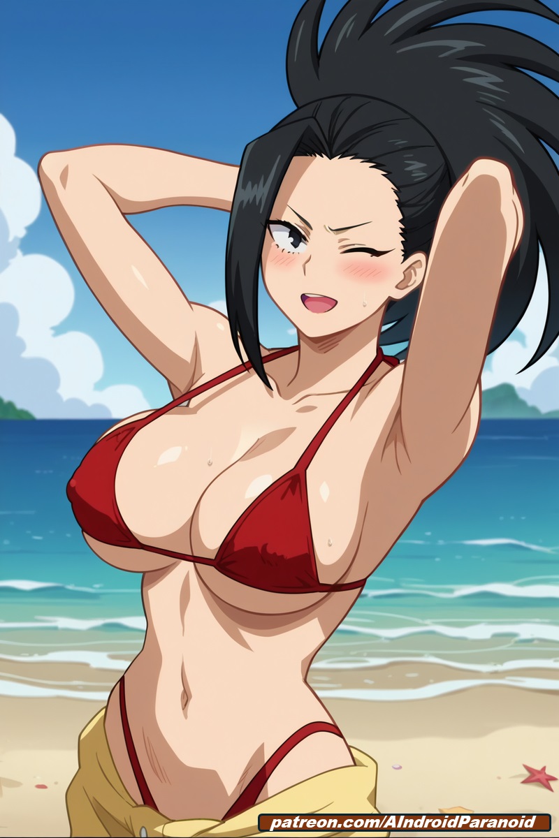 1girls, ai generated, aindroidparanoid, ass, beach, big breasts, bikini, black eyes, black hair, boku no hero academia, breasts, busty, female, female only, huge ass, huge breasts, large ass, large breasts, large butt, momo yaoyorozu, my hero academia, narrow waist, ocean, outdoors, sand, stable diffusion, swimsuit, wide hips, yaoyorozu momo