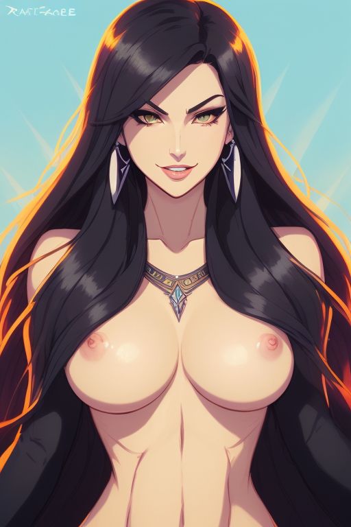 1girls ai_generated black_hair cocky_smile demigoddess earrings nude percy_jackson_and_the_olympians silena_beauregard