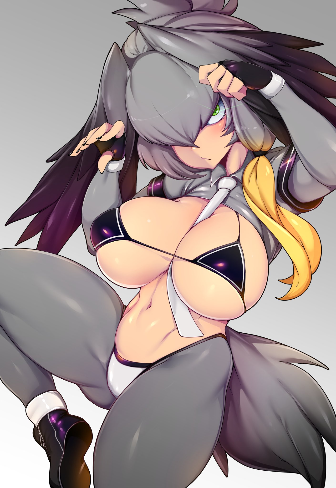 1girls, breasts, cleavage, female, female only, huge breasts, kemono friends, looking at viewer, shoebill (kemono friends), slugbox, solo