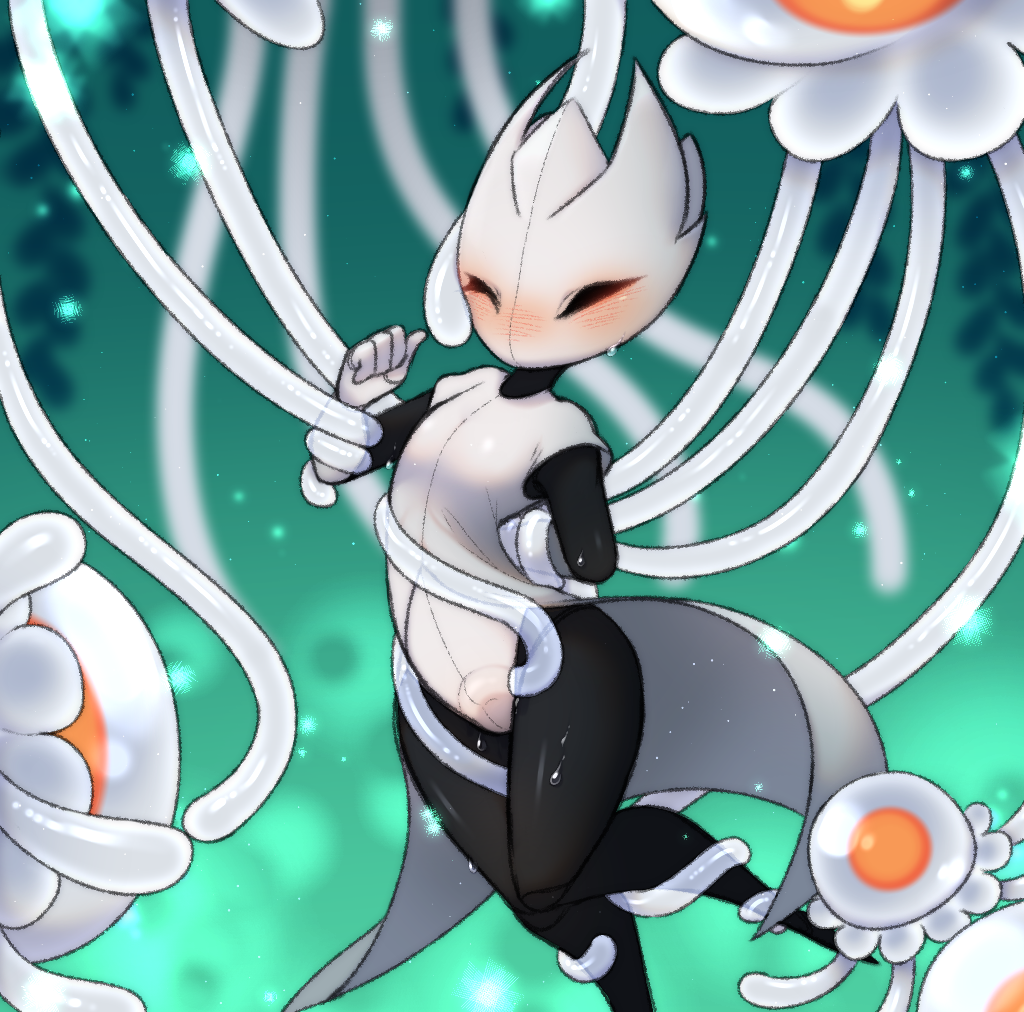 1girls 2021 black_body black_skin blush blush clothed consensual_tentacles empty_eyes fan_character female flat_chest gift grey_tentacles hollow_knight jellyfish ooma restrained sweat sweatdrop sweating teasing tentacle tentacle the_infection_(hollow_knight) thighs vessel_(species) yuki-akamura