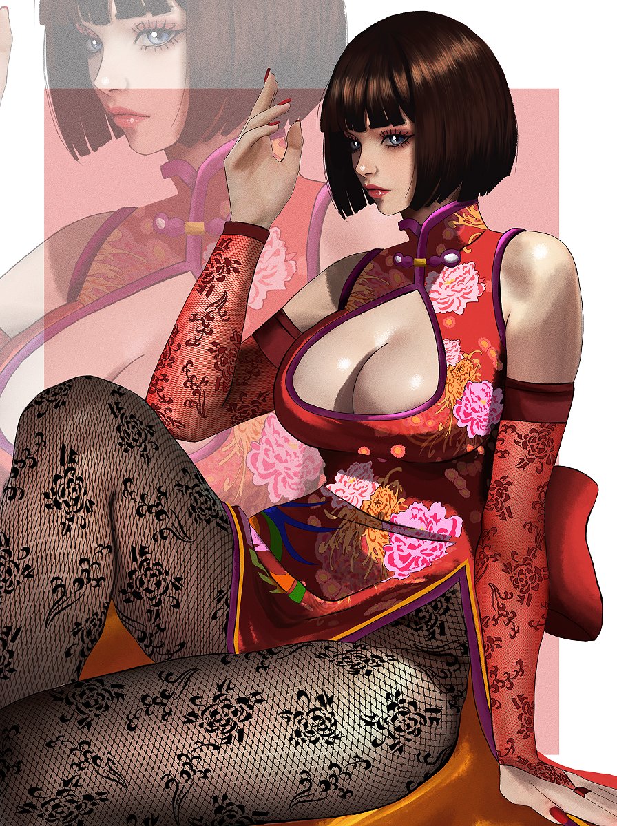 anna_williams big_ass big_breasts blue_eyes boob_window cleavage female female_only fishnets kittymiya namco tekken tekken_1 tekken_2 tekken_3 tekken_7 thick_thighs