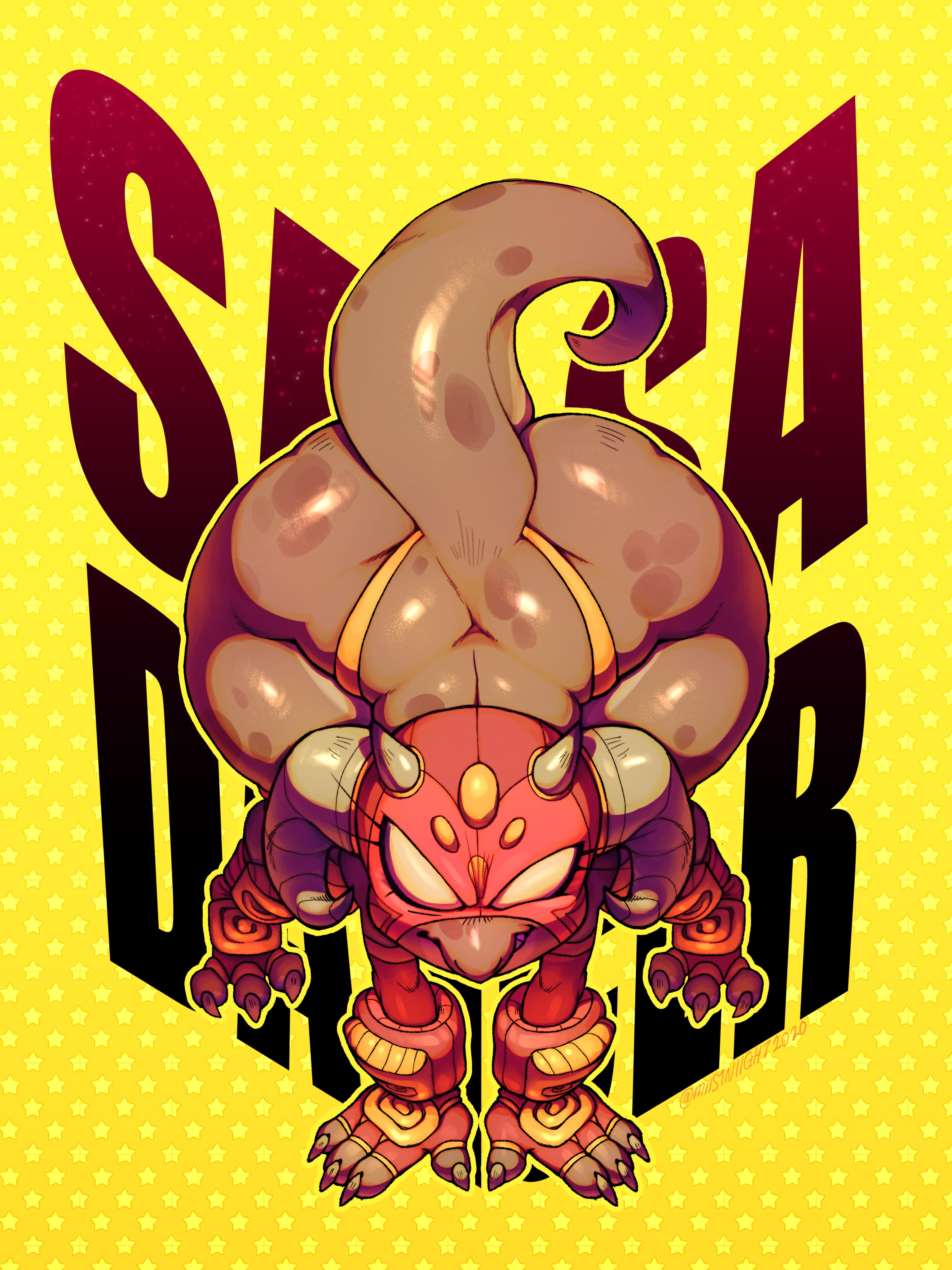 3:4, absurd res, all fours, anthro, ass, ass up, big butt, brown body, brown scales, butt from the front, claws, clothed, clothing, empty eyes, english text, female, front view, gloves, handwear, hi res, horn, huge butt, huge hips, kobold, mask, miistniight, piko (simplifypm), reptile, scales, scalie, short stack, skimpy, solo, sports mask, sportswear, star pattern, tail, text, text background, thick tail, thick thighs, thong, underwear, wide hips, wrestler, wrestling mask, wrestling outfit