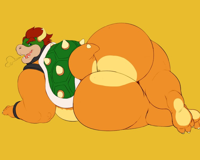 1boy 3_toes 5:4 absurd_res anthro ass ass_focus belly big_ass big_butt big_thighs blue_eyes bowser bubble_butt collar color dat_ass digital_media_(artwork) feet full_body gay horn huge_ass huge_butt hyper_butt itzcharlie koopa looking_at_viewer looking_back lying male male_only mario_(series) mohawk naughty_face nintendo nude on_side open_mouth open_smile orange_skin overweight overweight_male presenting_hindquarters red_hair seductive shell simple_background smile soles solo solo_male spiked_shell tail thick_eyebrows thick_tail thick_thighs thighs turtle two_tone_skin video_games wristband yaoi yellow_background