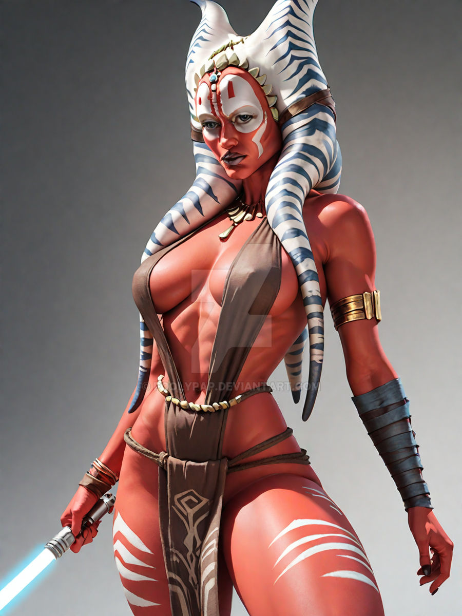 abs ai_generated big_breasts breasts cleavage fit fit_female huge_breasts large_breasts red_skin shaak_ti shiny_skin star_wars togruta