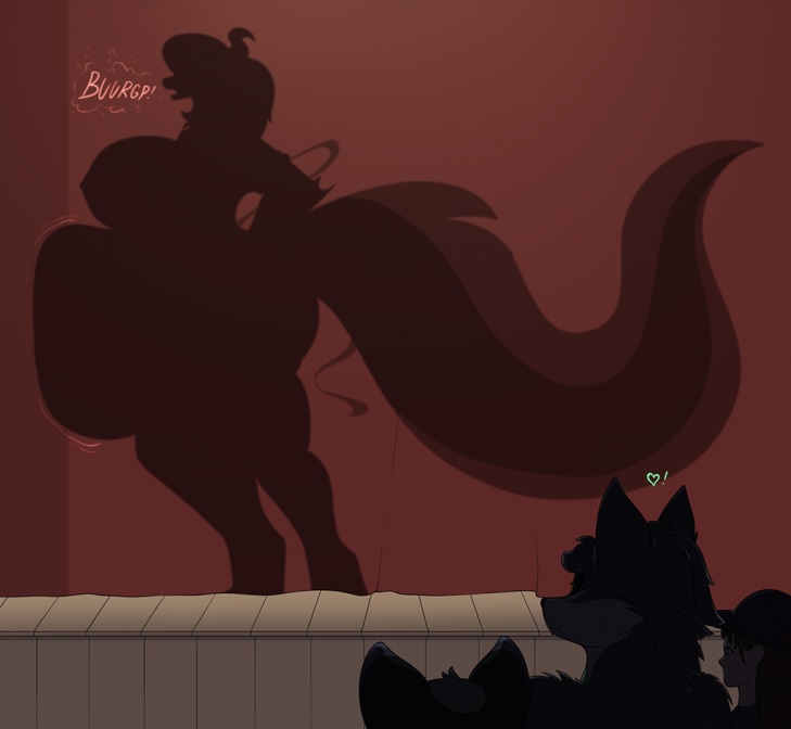 anthro, bowhuskers, dragon, female pred, furry, hyper, hyper belly, hyper breasts, larger female, male prey, oral vore, ratbyte, ribbon (bowhuskers), scalie, scalie female, size difference, smaller male, smaller male larger female, tagme, vore