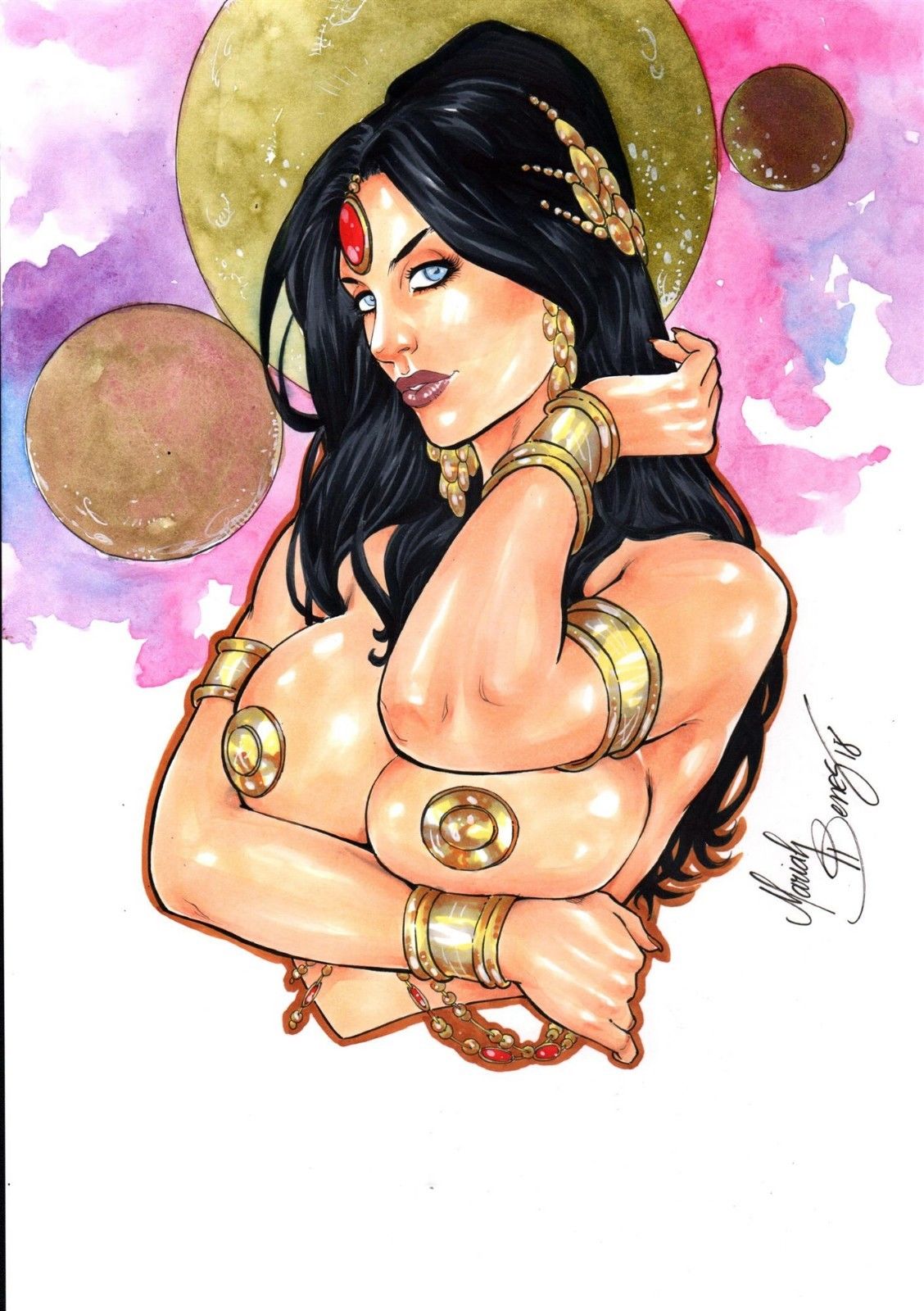 1girls 2018 a_princess_of_mars arm_bands barsoom big_breasts black_hair blue_eyes bracers breasts busty curvaceous curvy dated deimos dejah_thoris dynamite_comics earrings ed_benes_studio eyeshadow female female_only hair_ornament human jewelry john_carter john_carter_of_mars large_breasts long_hair makeup mariah_benes mascara pasties phobos pinup princess red_lips red_lipstick royalty signature solo space_background upper_body voluptuous