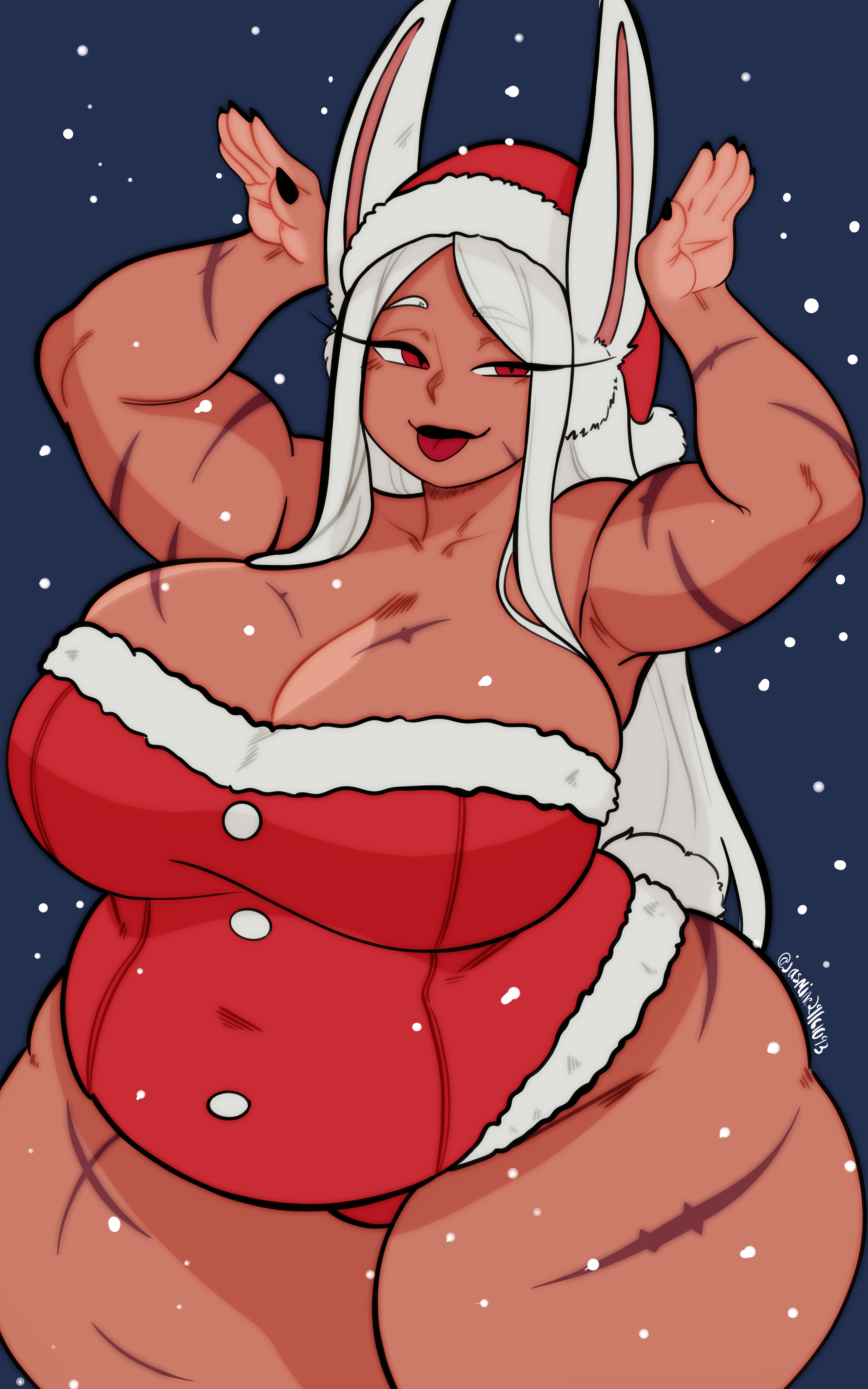 1girls, bbw, christmas, digitalart, female, female only, holiday, jasmine29161093, jazzanna, milf, mirko, my hero academia, rabbit, rabbit ears, rabbit girl, rumi usagiyama, santa, santa costume, santa hat, six fanarts challenge