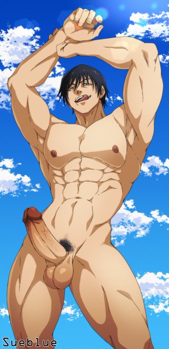 1boy, balls, bara, black hair, black underwear, jujutsu kaisen, male, male only, penis, tagme, testicles, toji fushiguro, yaoi