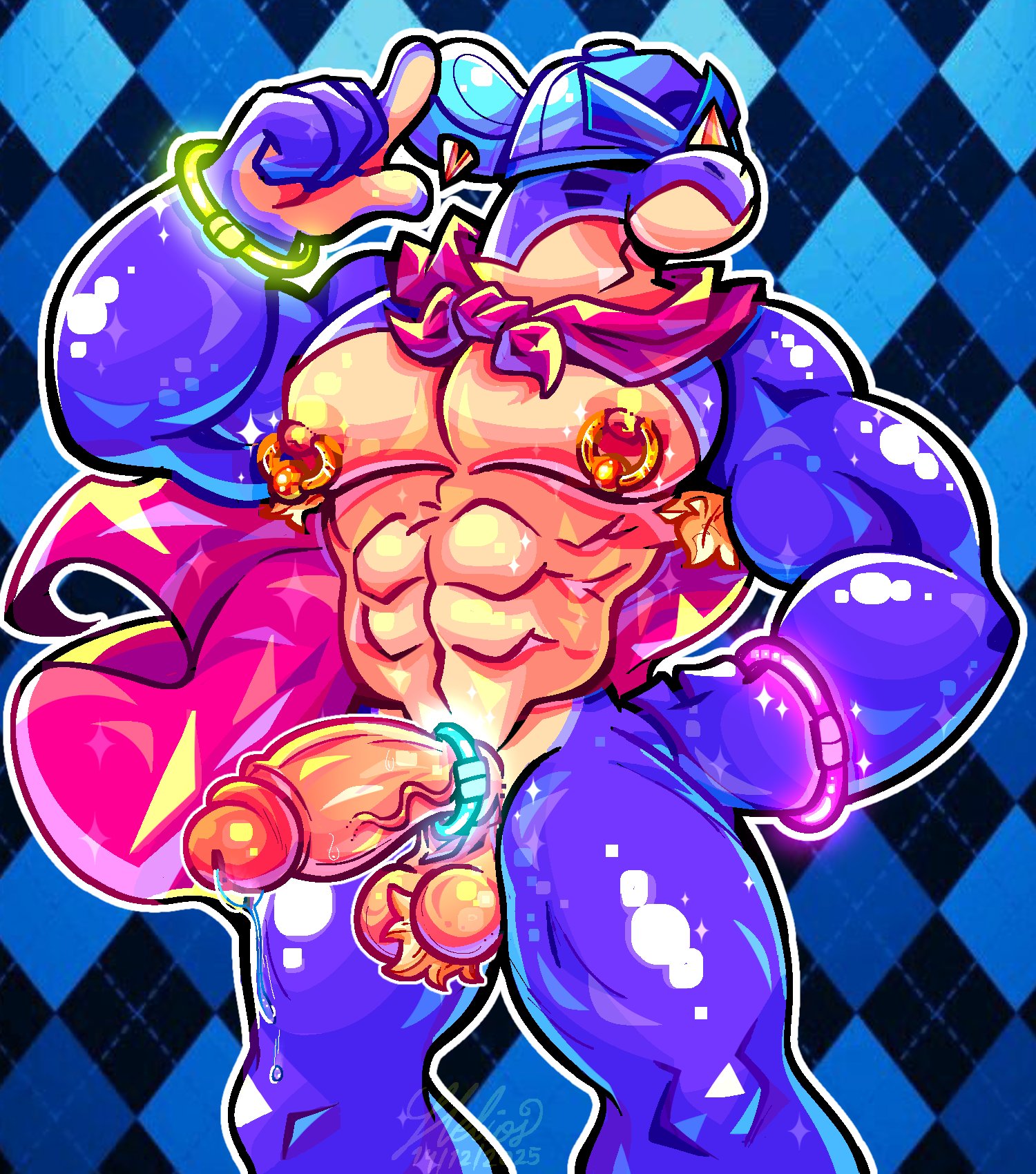 bara, brawl stars, gay, glowstick bracelet, helios saltburn, male only, muscles, muscular, nipple piercing, pierce (brawl stars)