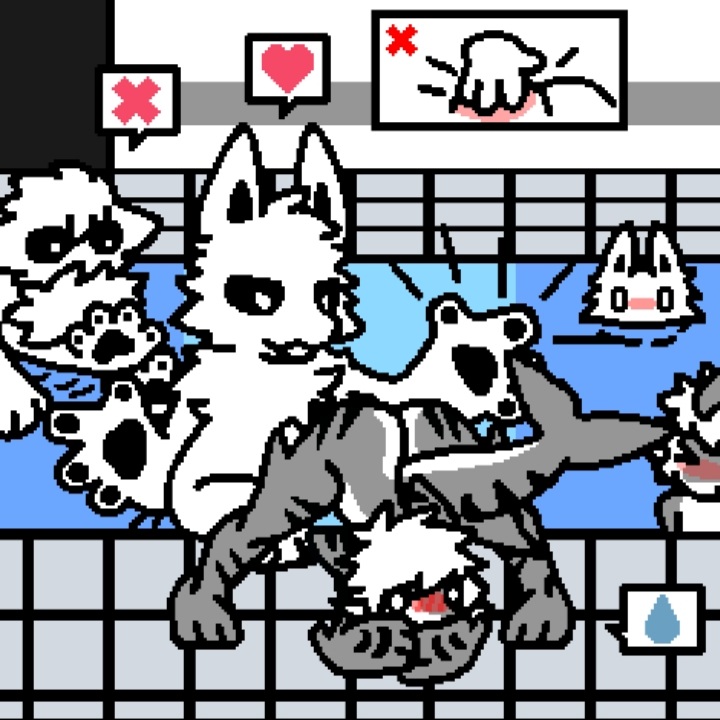 ass up, blush, changed (video game), female, fluffyskeleton, male, male/female, shark, spanked butt, spread legs, squid dog (changed), the shark (changed), tiger shark (changed), white fur