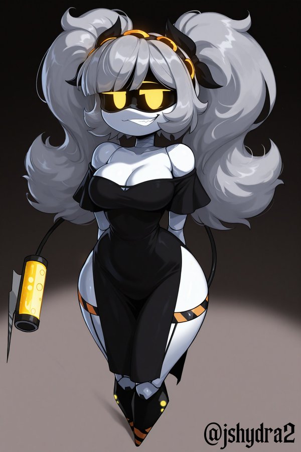 1girls, ai generated, black dress, breasts, female only, j (murder drones), jshydra2, murder drones