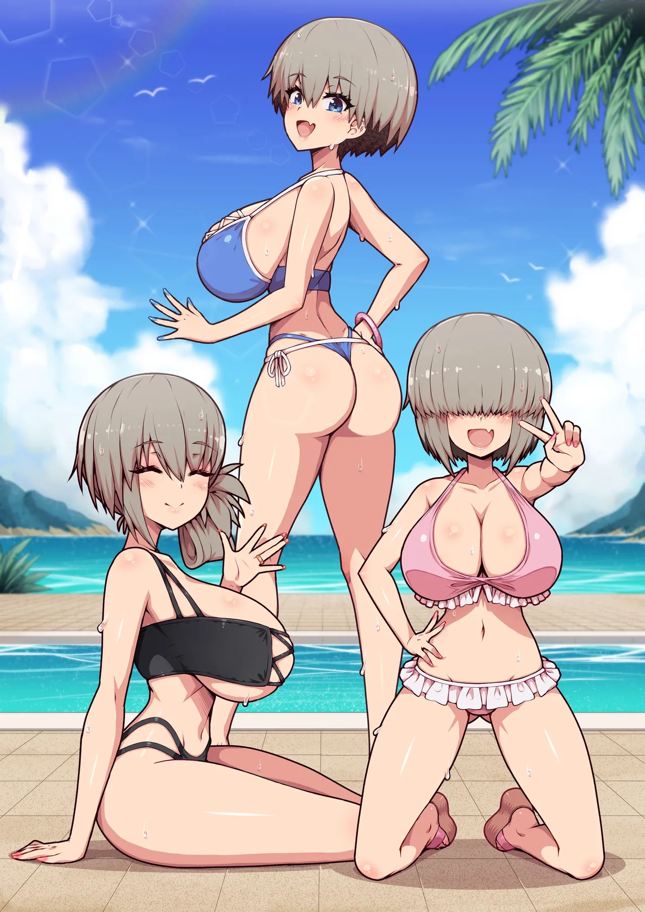 3girls, ass, ass cheeks, bare legs, bare shoulders, bare thighs, beautiful, beautiful body, beautiful female, beautiful girl, beautiful woman, beauty, belly, belly button, big ass, big boobies, big boobs, big booty, big breasts, big butt, big cake, big hips, big milkers, big thighs, big tits, big titties, bigger breasts, bikini, bikini bottom, bikini top, bimbo boobs, bimbo breasts, bimbo tits, blue eyes, blush, boobies, boobs, boobs and butt pose, booty, breasts, bust, busty, busty female, busty woman, cake, child bearing hips, clavicle, closed eyes, collarbone, curvy, curvy body, curvy female, curvy figure, curvy milf, cute, cute female, cute girl, enjoying, envelope, enveloped, enveloped in ass, envelopment, eyebrows, eyelashes, eyes covered, family, family photo, fat ass, fat boobies, fat boobs, fat breasts, fat butt, fat tits, fat titties, female, firm breasts, gray hair, hair hold, happy, heavenly body, heels, honkers, hot female, hot girl, hourglass figure, hourglass figured female, huge ass, huge boobies, huge boobs, huge breasts, huge bust, huge tits, huge titties, juicy ass, juicy booty, juicy breasts, juicy butt, juicy thighs, juicy tits, k-cup breasts, light skin, light-skinned female, long hair, looking at viewer, magumbos, mature, mature female, meaty ass, meaty butt, meaty thighs, milf, milf body, milker, milkers, mother and daughter, mother and daughters, navel, on knees, only female, outdoors, peace sign, pendulous breasts, platinum hair, pool, poolside, poses, round ass, round boobies, round breasts, round butt, saluting, sandalia, sexy, sexy body, sexy female, sexy girl, sexy woman, shiny, shiny clothes, shiny hair, shiny skin, short hair, sitting, sitting on floor, slim arms, smile, smiling, soft boobs, soft breasts, soft tits, spankable ass, standing, sweat, swimsuit, thick, thick ass, thick boobies, thick boobs, thick breasts, thick butt, thick hips, thick legs, thick thighs, thick tits, thick titties, thighhighs, tit, tits, titties, uzaki hana, uzaki tsuki, uzaki yanagi, uzaki-chan wa asobitai!, virus-g, voluptuous, voluptuous female, waist grab, wide hipped female, wide hips, wide thighs, young, young adult, young girl, young woman, younger female