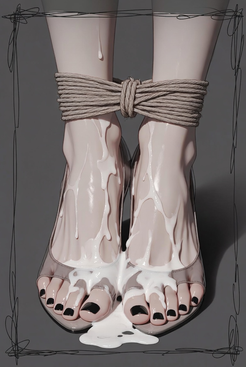 1girls, abducted, ai assisted, ai generated, ankles bound, black toenail polish, black toenails, bondage, bound ankles, bukkake, captive, captured, cum, cum on body, cum on feet, cum on footwear, cum on heels, cum on legs, cum on shoes, cum on toes, cum puddle, erotic, exposed, exposure, feet fetish, feet focus, feet only, fetish, foot fetish, foot focus, forced, heels, heels fetish, helpless, high heels, hostage, humiliation, kallovita, kidnapped, kinky, original, original art, original artwork, painted toenails, restrained, rope, rope bondage, ropes, semen, sexy, simple background, sperm, standing, stiletto heels, tagme, tied ankles, toenail polish, unseen character, unseen female, vulnerable