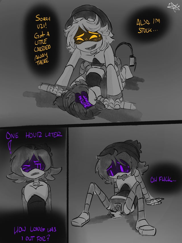 1boy, 1girls, 69fallenwolf, disassembly drone, female, glitch productions, hetero, male, male/female, murder drones, n (murder drones), oops, plap, plapping, purple eyes, purple eyes female, robot, robot boy, robot girl, robot humanoid, screen face, tagme, uzi (murder drones), worker drone, yellow eyes, yellow eyes male