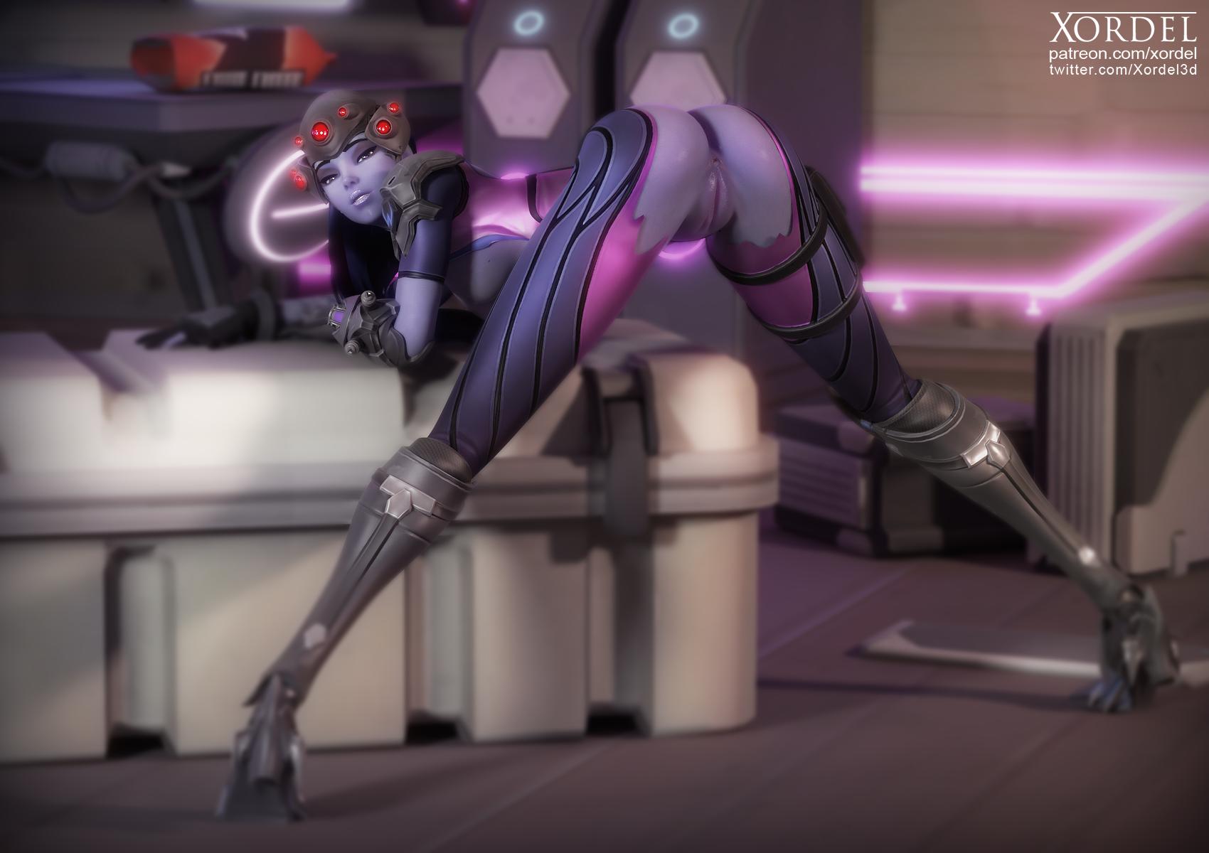 1girls, 3d, anus, ass, bent over, cute, female, female only, inviting, legs apart, looking at viewer, looking back, overwatch, presenting, presenting hindquarters, pussy, seductive, smile, solo, solo female, splits, spread legs, standing, teasing, torn clothes, widowmaker, xordel