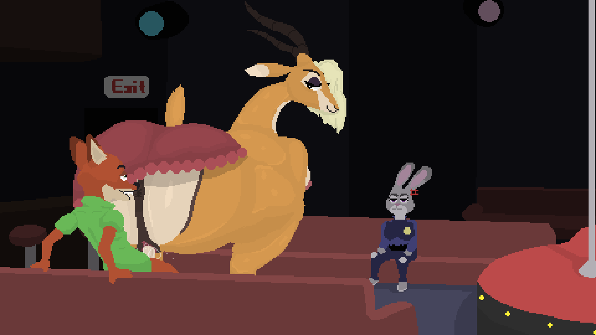 2d, 2d animation, animated, anthro, anthro on anthro, anthro penetrated, anthro penetrating, anthro penetrating anthro, anus, ass, being watched, bouncing ass, bouncing butt, bovid, breasts, casual, casual free use, casual nudity, casual sex, clothing, cuckquean, dialogue, disney, equine pussy, exhibitionism, female, female on top, female penetrated, fox, funny, gazelle, gazelle (zootopia), gif, gigantic ass, gigantic butt, hooves, horns, huge ass, interspecies, judy hopps, large ass, large breasts, large butt, larger female, male, male penetrating, male penetrating female, male/female, nick wilde, partially clothed, pixel animation, pixel art, public, public sex, puffy anus, pussy, reverse cowgirl position, shoestrang, size difference, skirt, skirt up, smaller male, strip club, thick ass, thick thighs, vaginal penetration, watching, zootopia