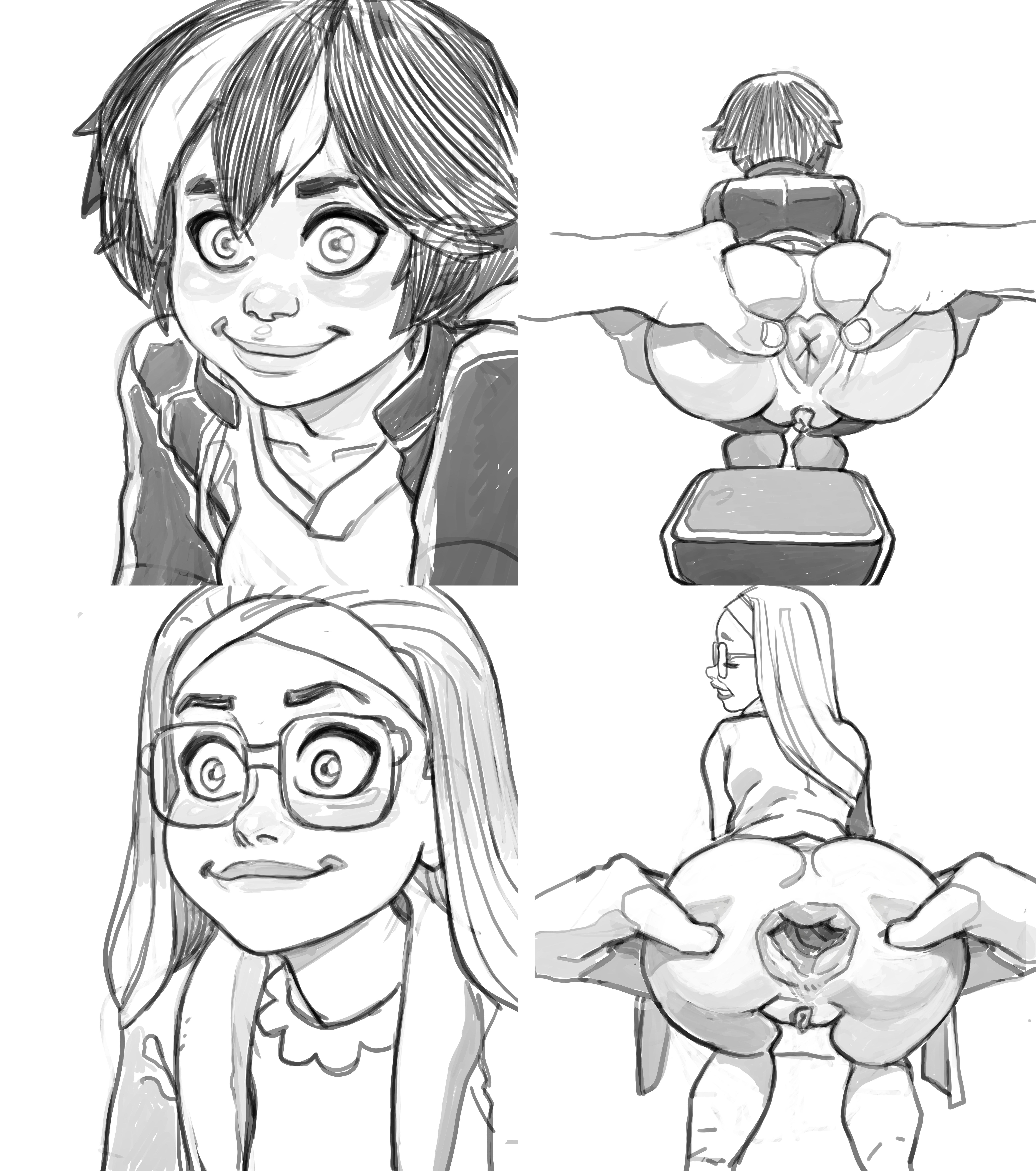2girls, anus, ass grab, big ass, big hero 6, big penis, gaping, gaping anus, gogo tomago, honey lemon, imminent anal, imminent penetration, imminent sex, jjfrenchie, marvel, partial male, pussy