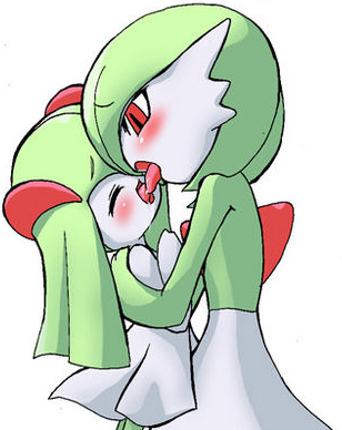 blush doguu duo female flat_chest gardevoir kirlia kissing lowres makeout mother_and_daughter no_breasts pokemon pokemon_(species) pokemon_rse tongue yuri