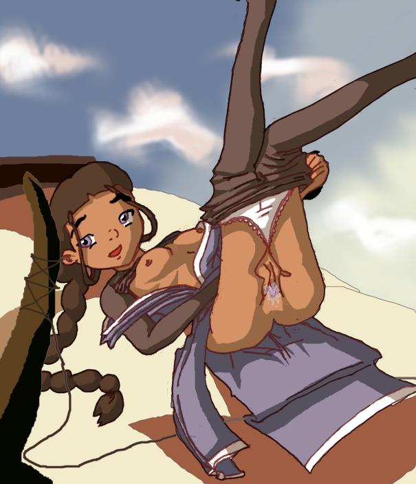 1girls appa artist_request avatar_legends avatar_the_last_airbender clothed_masturbation clothing dark-skinned_female dark_skin female female_only human katara masturbation nickelodeon panties sky_bison small_breasts solo straight_hair water_tribe