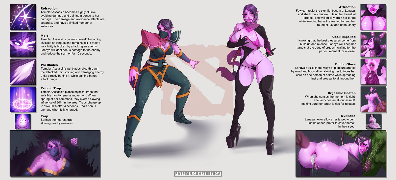 1girls, after sex, anus, areolae, ass, bimbo, bimbofication, breasts, cum, cum drip, cum in ass, cum in pussy, cum inside, dota 2, erection, female, from behind, gaping, gaping anus, gaping pussy, heels, huge cock, male, nipples, nude, penis, penis under clothes, pussy, reverse cowgirl position, sex, stockings, templar assassin, tortuga