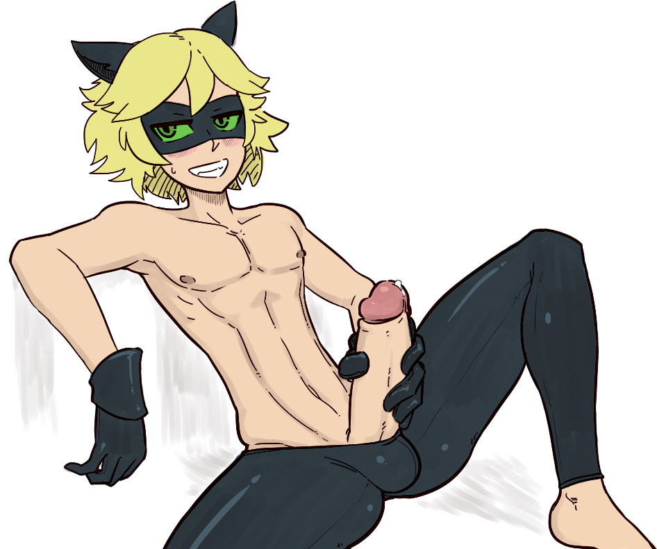 1boy, adrien agreste, big penis, blonde hair, cat ears, cat noir, chat noir, feline, huge cock, leather, male, male only, mask, miraculous ladybug, penis, penis grab, smile, solo
