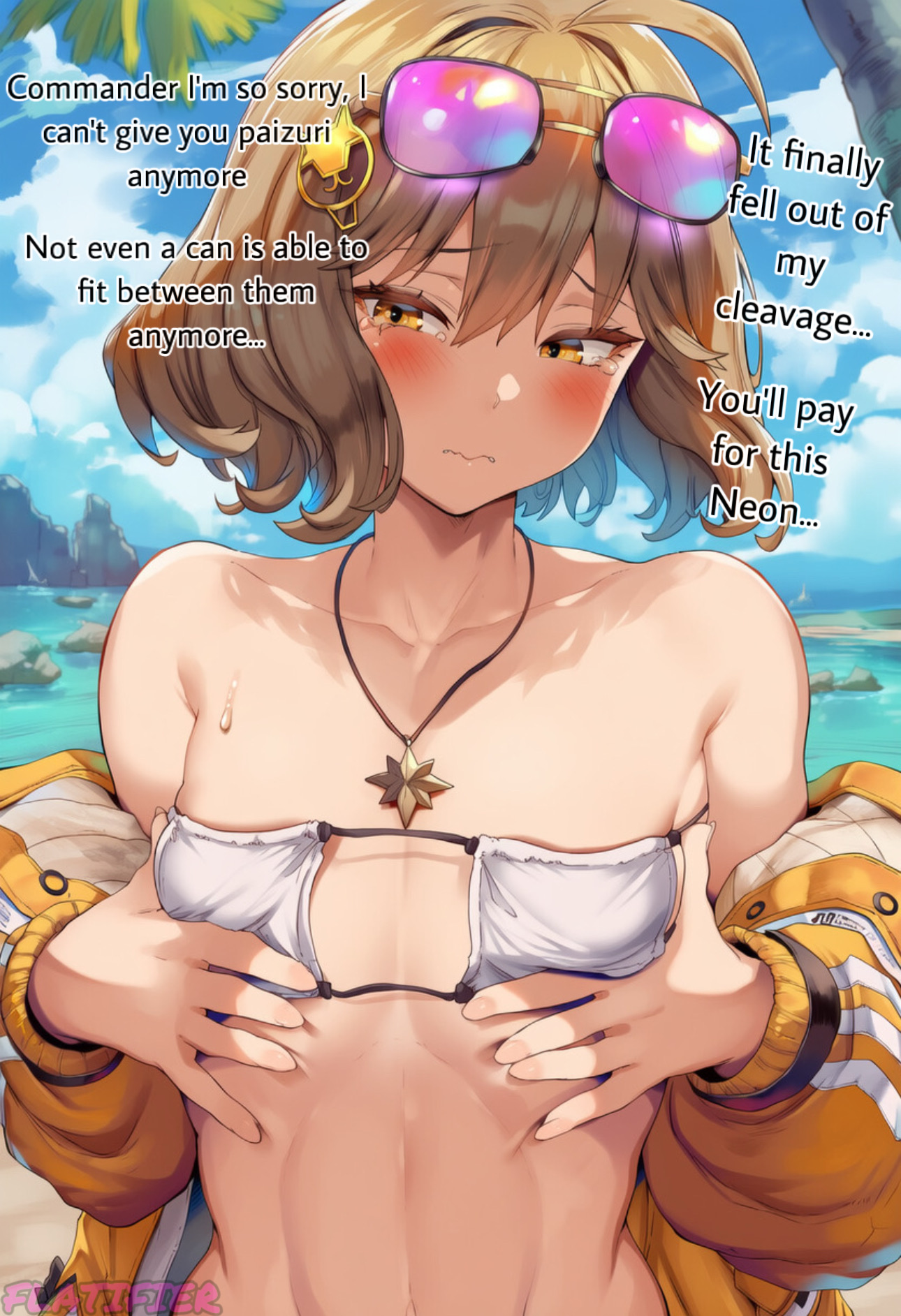ai, ai assisted, ai generated, anis (nikke), anis (sparkling summer) (nikke), ass, ass expansion, ass inflation, bikini, bikini bottom, bikini top, breast reduction, breast shrinkage, breast shrinking, breasts, female, flat chest, flat chested, flatifier, gigantic ass, gigantic breasts, goddess of victory: nikke, huge breasts, massive ass, massive breasts, massive butt, medium breasts, small breasts