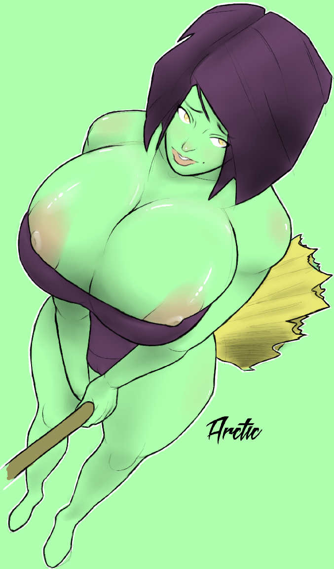 1girls arctic-graph areola areola_slip areolae areolae_slip banjo-kazooie big_breasts black_hair black_leotard breasts broom broom_riding bursting_breasts busty cameltoe clothing curvy female female_only game_over_gruntilda green_background green_skin gruntilda highres huge_breasts large_breasts leotard lips looking_at_viewer looking_up mature_female mole nervous nipple_slip nipples partially_clothed rareware sexually_suggestive shiny_skin short_hair signature solo standing text thick_thighs tight_clothing video_game video_games voluptuous wide_hips witch worried yellow_eyes