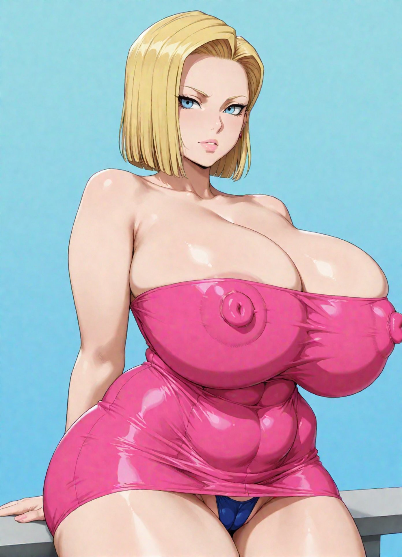 1girls, ai generated, android 18, blonde, blonde female, blonde hair, blonde hair female, blue eyes, blue eyes female, breasts, cameltoe, cleavage, curvy, dragon ball, erect nipples, female, gigantic breasts, huge areolae, huge ass, maidmtk, nai diffusion, puffy nipples, realistic, short hair, short hair female, stable diffusion, thick lips, voluptuous, wide hips, yellow hair