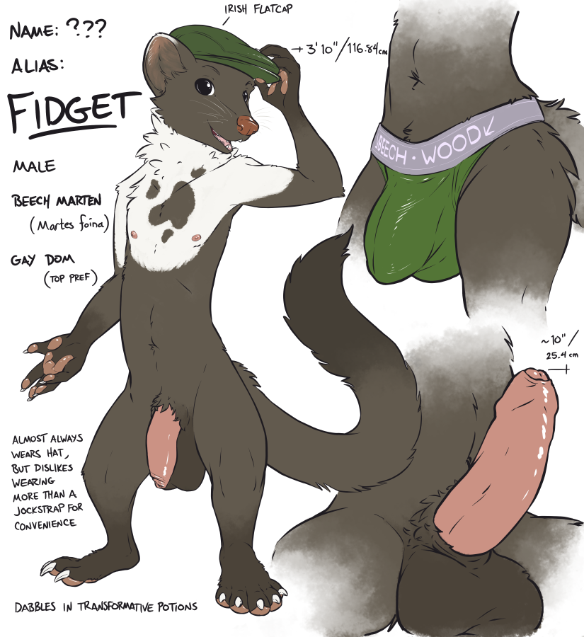 2019 5_fingers 5_toes anthro detailed_background fur humanoid_penis long_foreskin male mammal marten model_sheet mustelid musteline penis smile solo toes uncut unimpressive