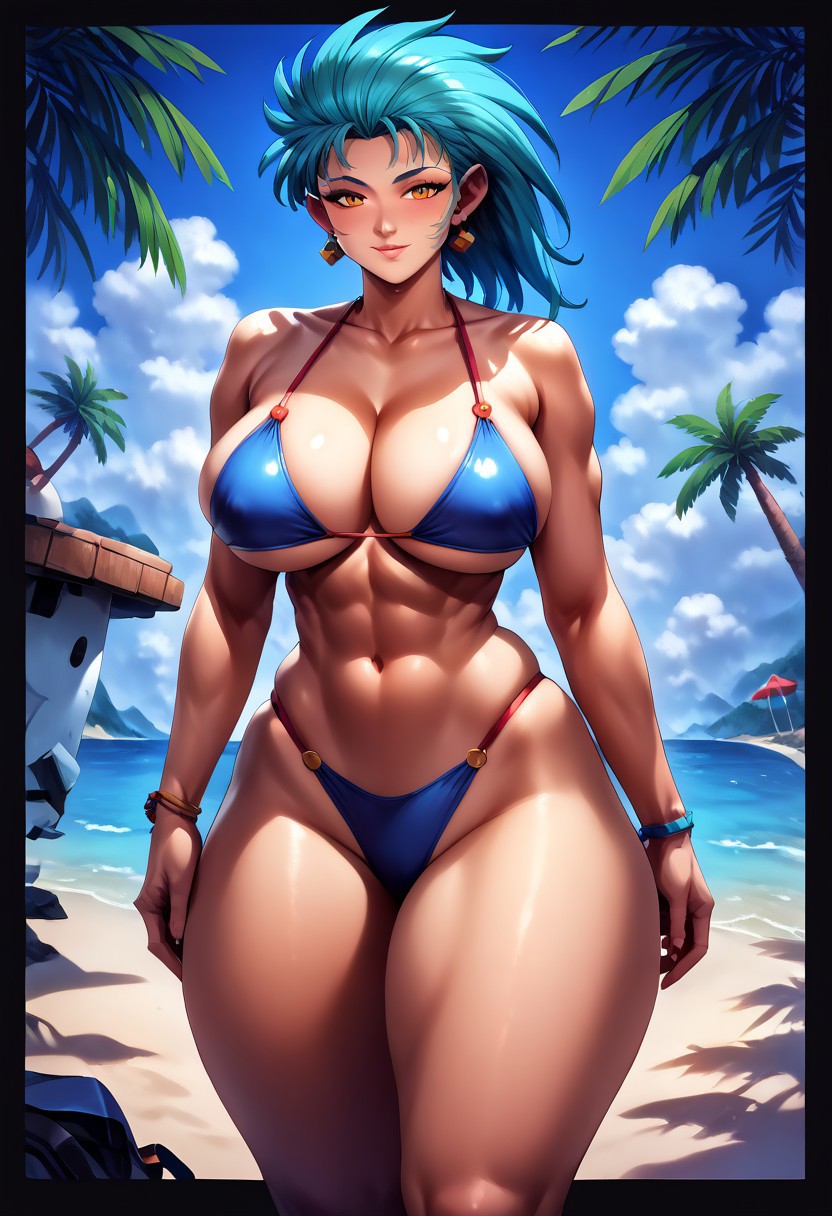 ai_generated beach bikini breasts civitai gigantic_breasts huge_breasts large_breasts ryoko_hakubi self_upload tenchi_muyo! toned_body toned_female