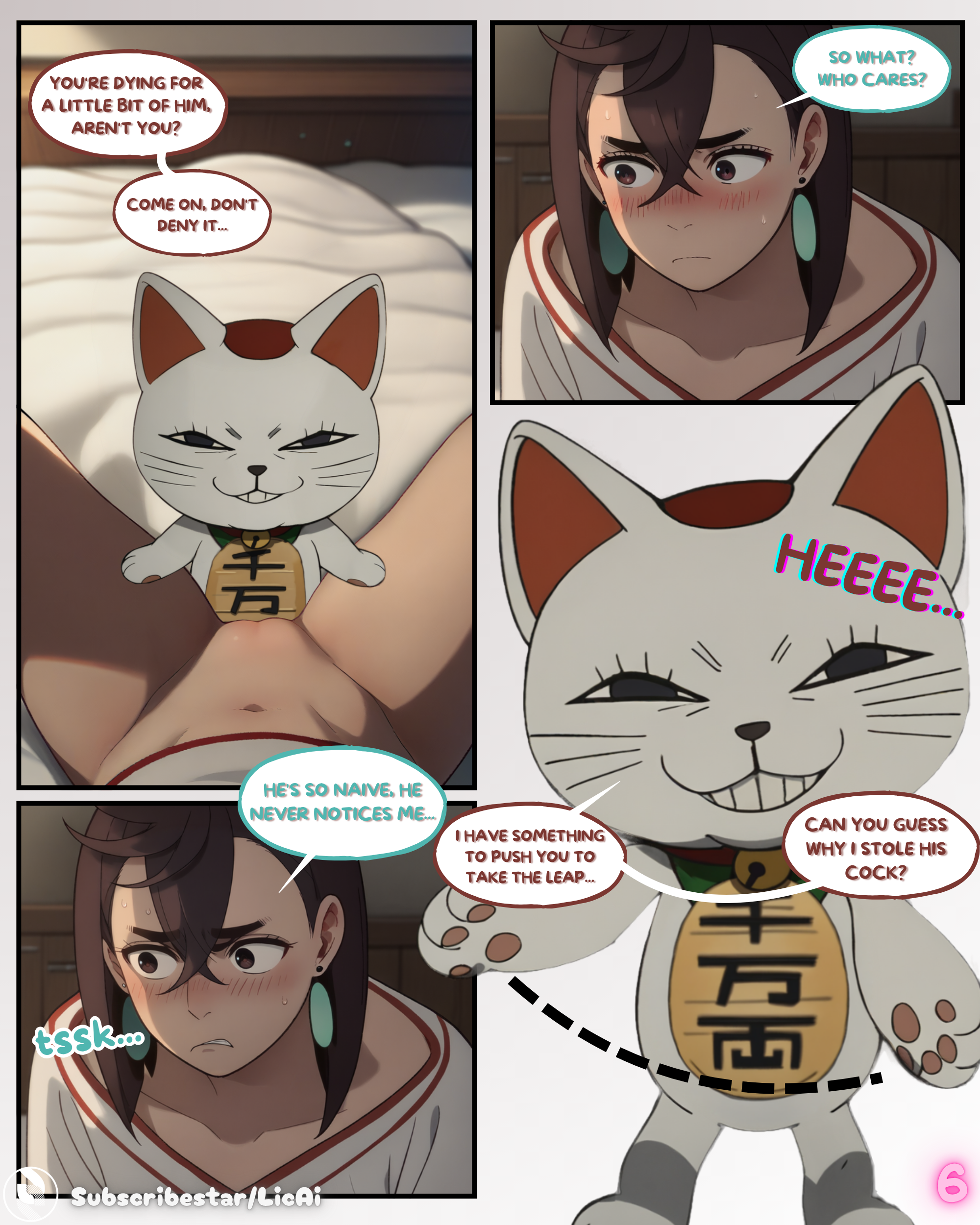 ai generated, ayase momo, blush, bottomless, bottomless female, cameltoe, colored, comic, dandadan, english text, female, licai, licaidev, navel, pussy, speech bubble, turbo granny (dandadan), uncensored