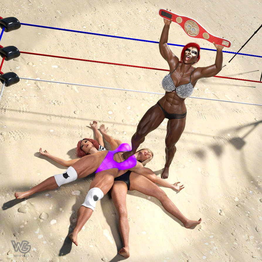 3d 3d_(artwork) 3d_model 3females 3girls abs african african_annihilator african_female artist_logo artist_name artist_signature barefeet barefoot big_breasts black_bikini black_bikini_bottom black_bikini_only black_bikini_top blonde_female blonde_hair blonde_hair_female broad_shoulders brown_hair brunette_female brunette_hair celebrating celebration champion championship_belt chocolate_and_vanilla cleavage dark-skinned_female dark_skin daz3d daz_3d daz_studio facepaint female_abs holding holding_object hourglass_figure hourglass_figured_female kneepads muscle_girl muscle_growth muscle_tone musclegut muscles muscular muscular_arms muscular_female muscular_legs muscular_thighs original original_characters page_38 purple_one-piece_swimsuit purple_swimsuit purple_swimwear red_hair red_hair_female referee ropes sand standing standing_on_one_leg standing_on_person stepped_on stepping_on_female tongue tongue_out turnbuckle voluptuous voluptuous_body voluptuous_female watermark weird-grafx winner wrestler wrestling wrestling_belt wrestling_femdom wrestling_match wrestling_move wrestling_outfit wrestling_ring wrestlingryona