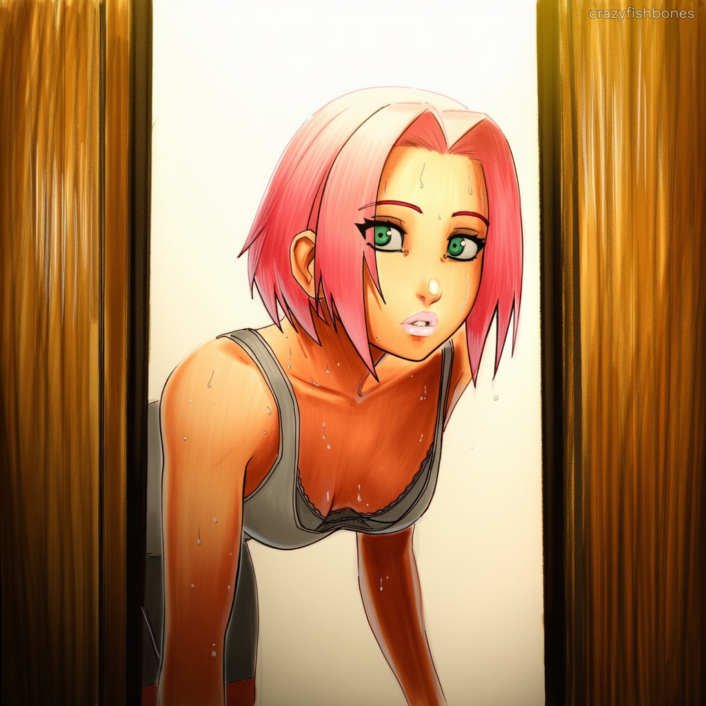 2025 ai_generated artist_name breasts crazyfishbones female green_eyes naruto naruto_(series) naruto_shippuuden pink_hair sakura_haruno short_hair solo