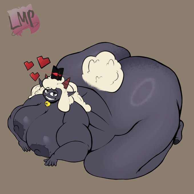 anthro, ass, big ass, big belly, big breasts, breasts, cult of the lamb, digital media (artwork), fat, fat female, female, furry, hi res, huge ass, huge breasts, lamb (cult of the lamb), lordmasterpleb, mammal, overweight, overweight female, red crown (cult of the lamb), sheep, thick thighs, white fur