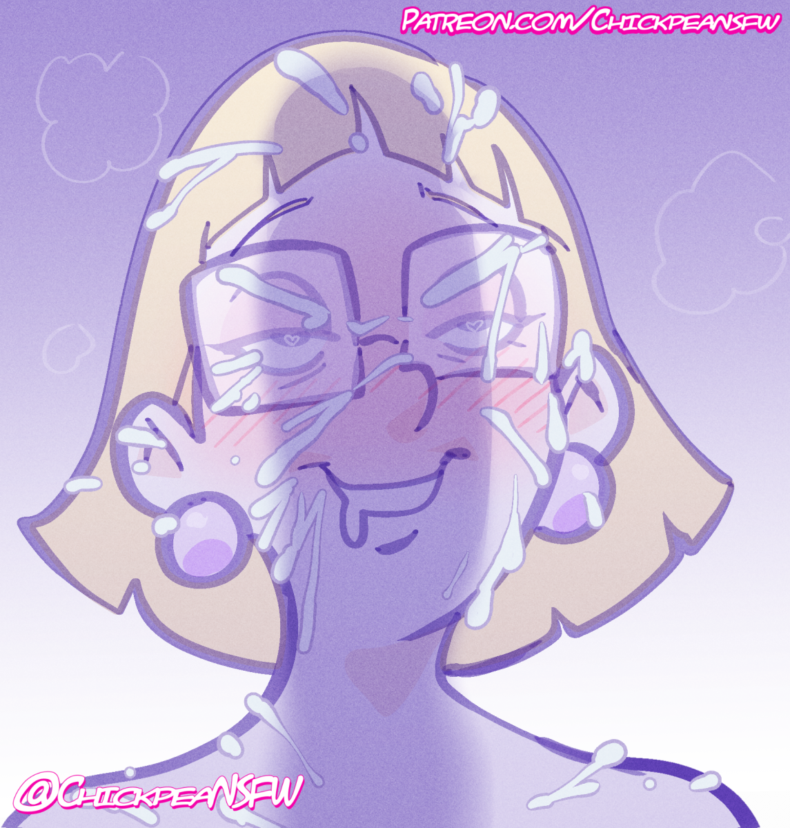 1boy, 1girls, 2025, big penis, blonde hair, blush, bukkake, chickpea, cum, cum on face, cumshot, digital drawing (artwork), earrings, facial, female, female focus, glasses, gradient background, hey arnold!, male, milf, miriam pataki, nickelodeon, nickelodeon animation studio, nipples, penis, penis shadow, pleasure face, purple background, short hair, simple background, straight, uncensored, unseen male