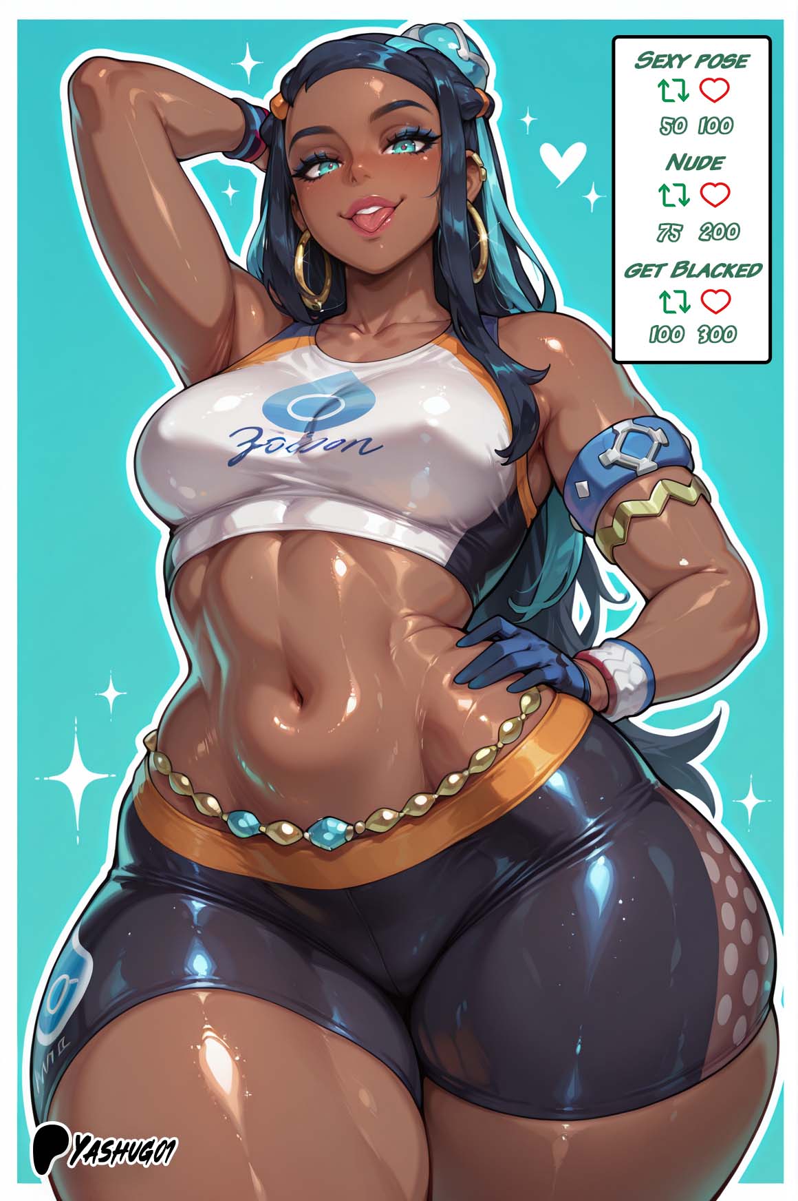 1female, 1girls, ai generated, female, female only, female thick thighs, nessa (pokemon), pokemon, rurina (pokemon), solo, solo female, tagme, yashugai