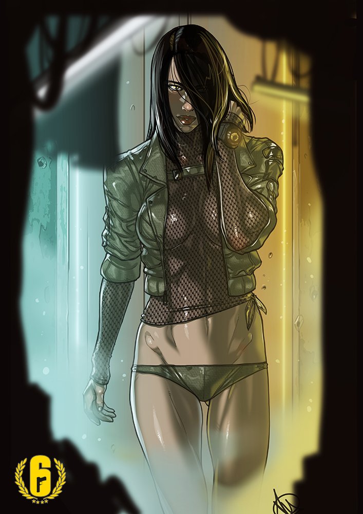 1girls, black hair, female, female only, ganassa, nokk (rainbow six), partially clothed, rainbow six, rainbow six siege, tagme, tom clancy