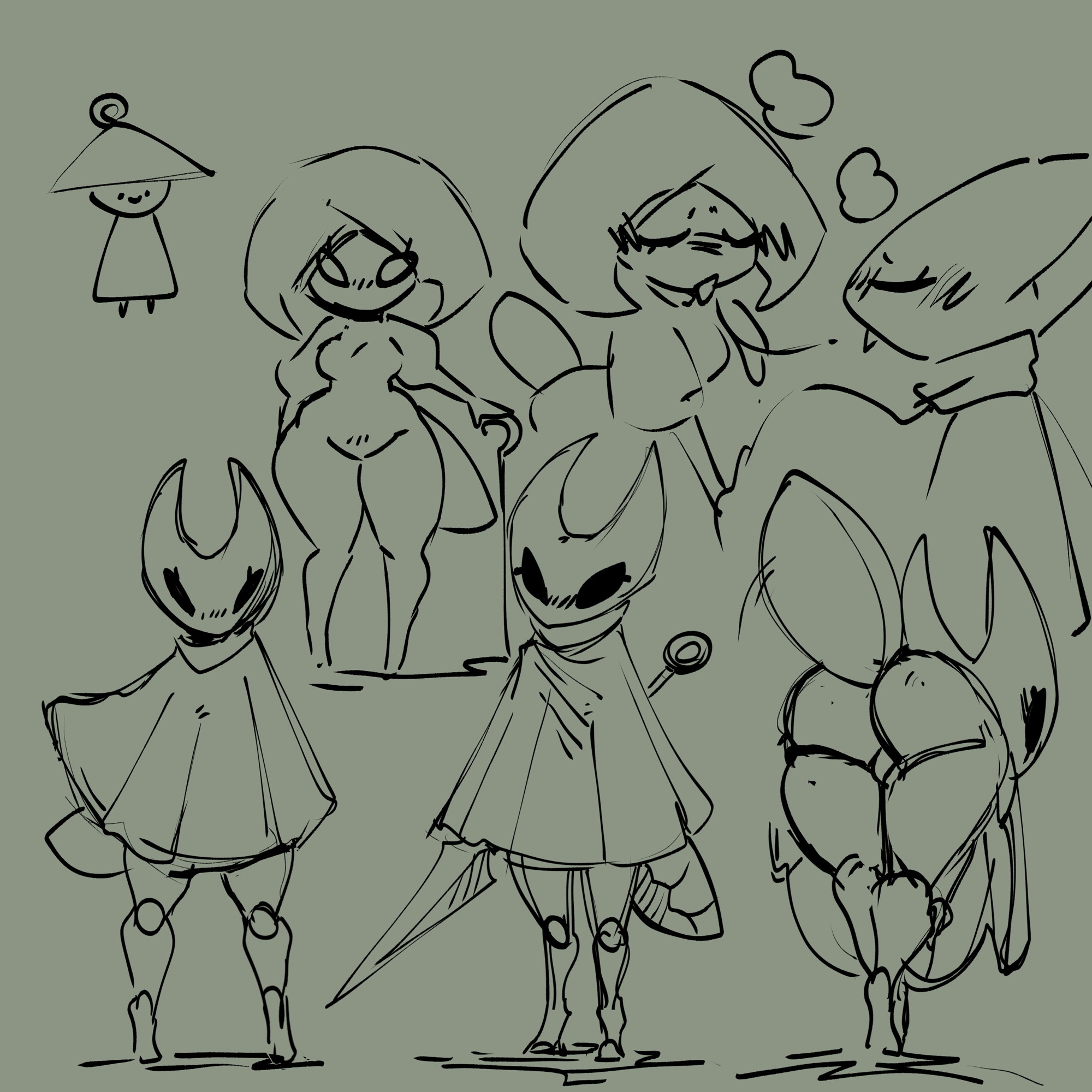 2girls, ass, bending over, female, hollow knight, hollow knight: silksong, hornet (hollow knight), kissing, lace (hollow knight), moogers, sketch, tagme, yuri