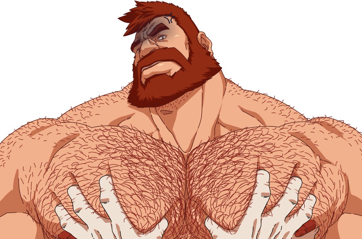 bara, beard, big breasts, big pecs, breasts, chest hair, daddy, dilf, gay, grabbing breasts, grabbing pecs, hairy, hairy chest, hairy male, logan (lustful desires), lustful desires, male, male only, muscular, muscular male, red hair, squeezing pecs, stangart, yaoi