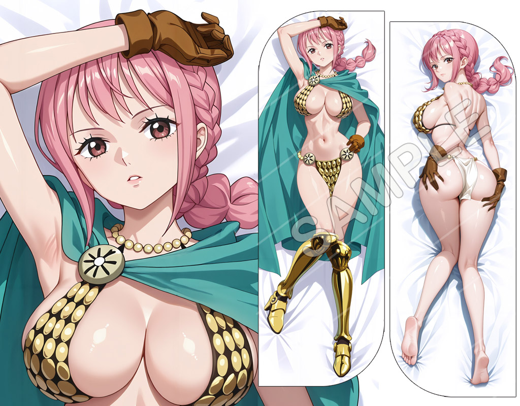 1girls, ada s, ai, ai generated, armor, breasts, cape, dakimakura, dakimakura design, female, female only, large breasts, looking at viewer, moemarket, nipples, one piece, pink hair, pink-haired female, rebecca (one piece), thighs