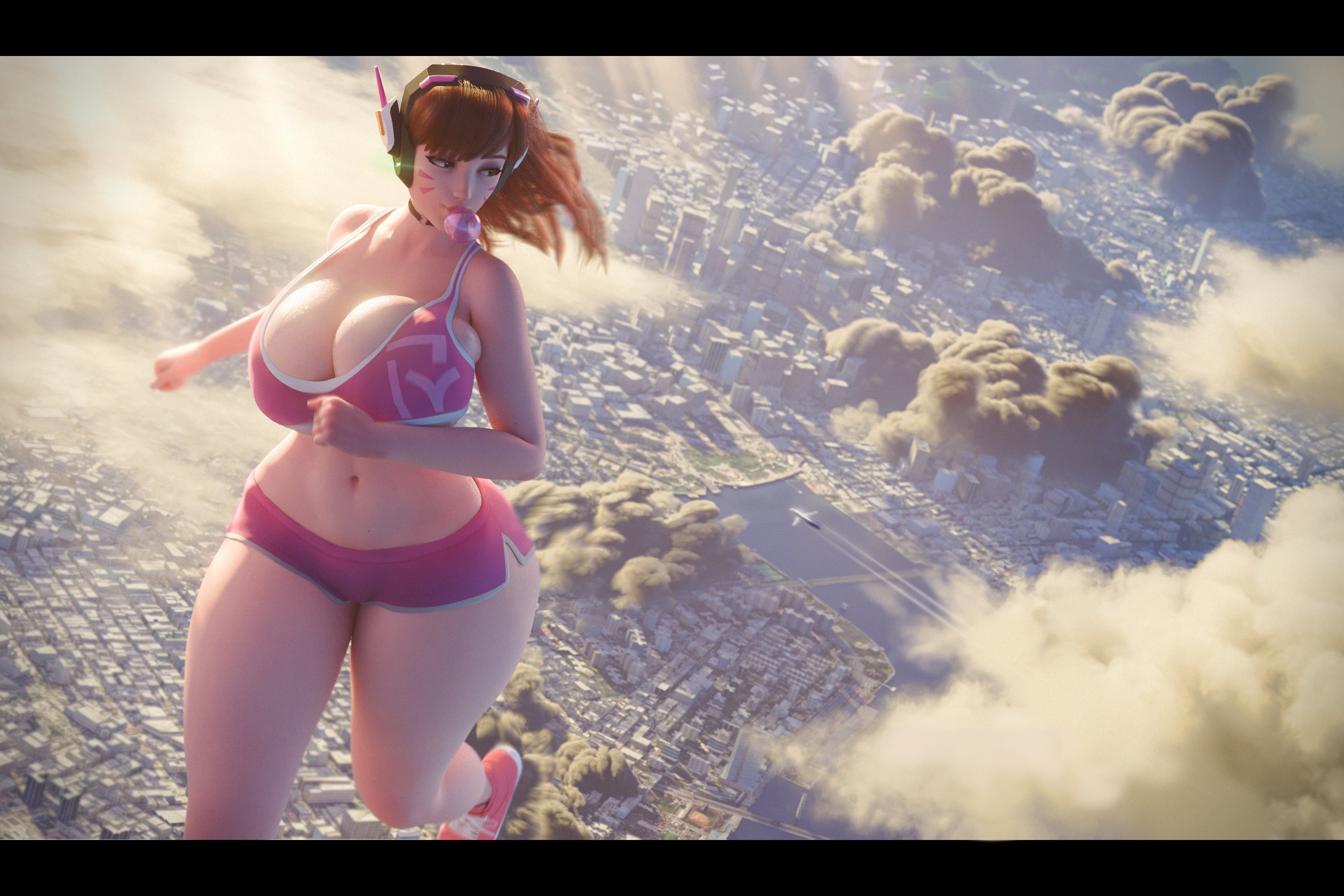 1girls, 3d, 3d (artwork), airplane, asian, asian female, big breasts, blizzard entertainment, bottopbot2, breasts, city, city destruction, clothed, clothed female, d.va, destruction, female, giantess, hana song, hyper giantess, jet, jogging, korean, korean female, large boobs, large breasts, overwatch, overwatch 2, running, scrag d.va, textless version, uncaring