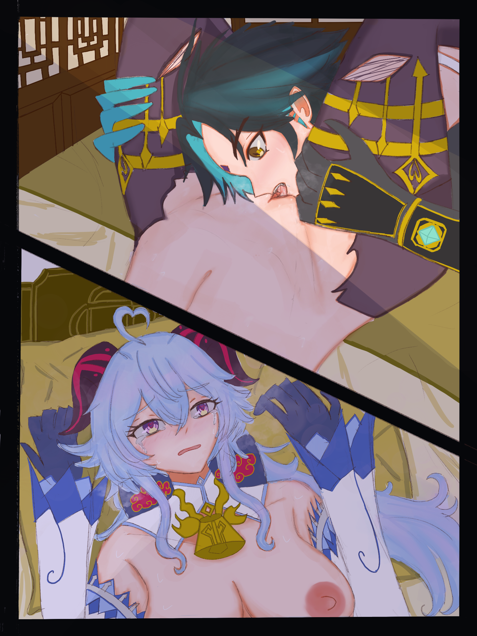 Xiao caught in a moment of intense release