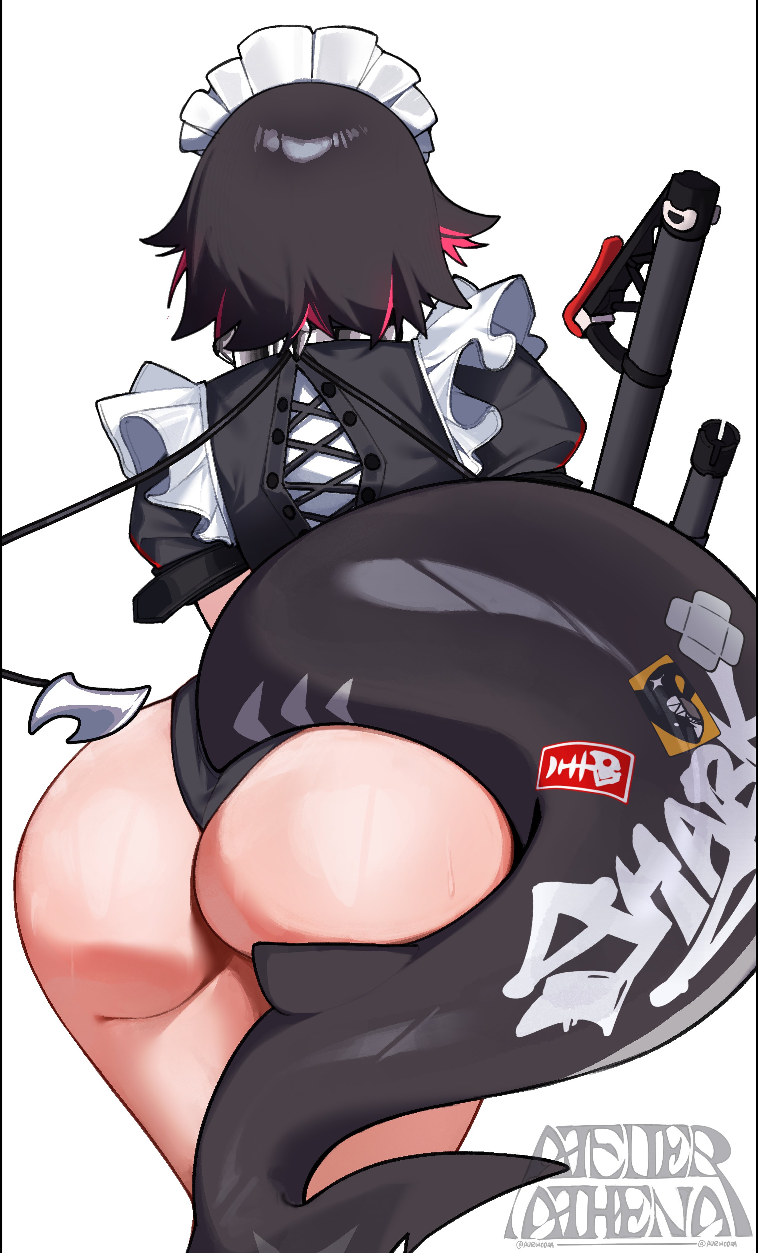 1girls, ass, ass focus, aurwoora (jellen aura), ellen joe, female, female focus, female only, large ass, light skin, light-skinned female, shark tail, solo, tail, thick thighs, thighs, white background, zenless zone zero