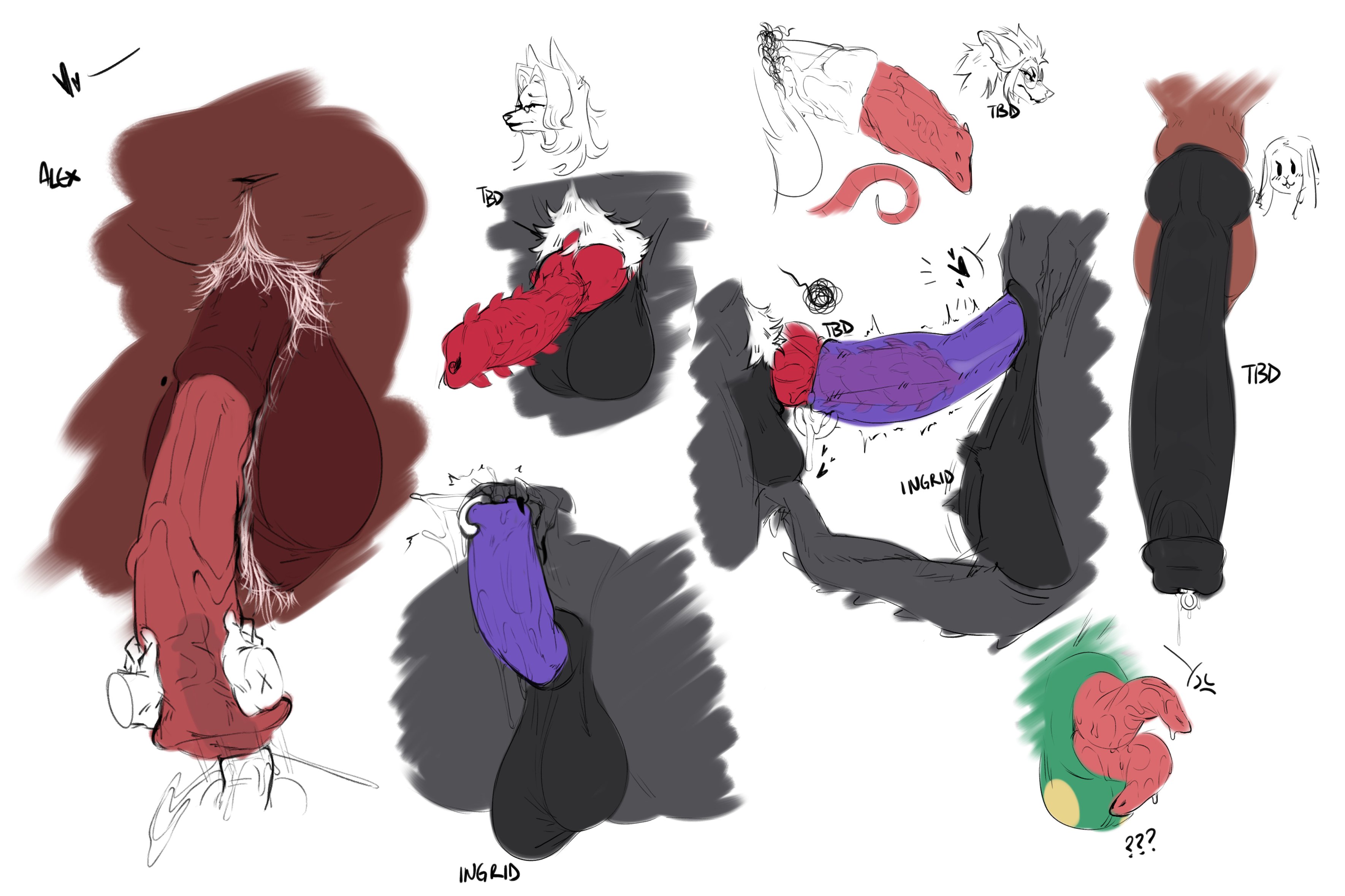 2025, 2boys, 3futas, anthro, balls, balls expansion, balls growth, balls growth (enlargement), balls inflation, barbed penis, breasts, cum in balls, cum in penis, disembodied penis, docking, erection, furry, futa is smaller, futa on futa, futanari, genital expansion, genital growth, genital growth (enlargement), horsecock, huge balls, huge cock, implied futa, ingrid (pokko), intersex, knot, lower body, male, nude, original character, oversized balls, partial male, penis, penis focus, pokko (artist), purple penis, scalie, sex, urethral, urethral fingering, urethral insertion, urethral penetration, x-ray