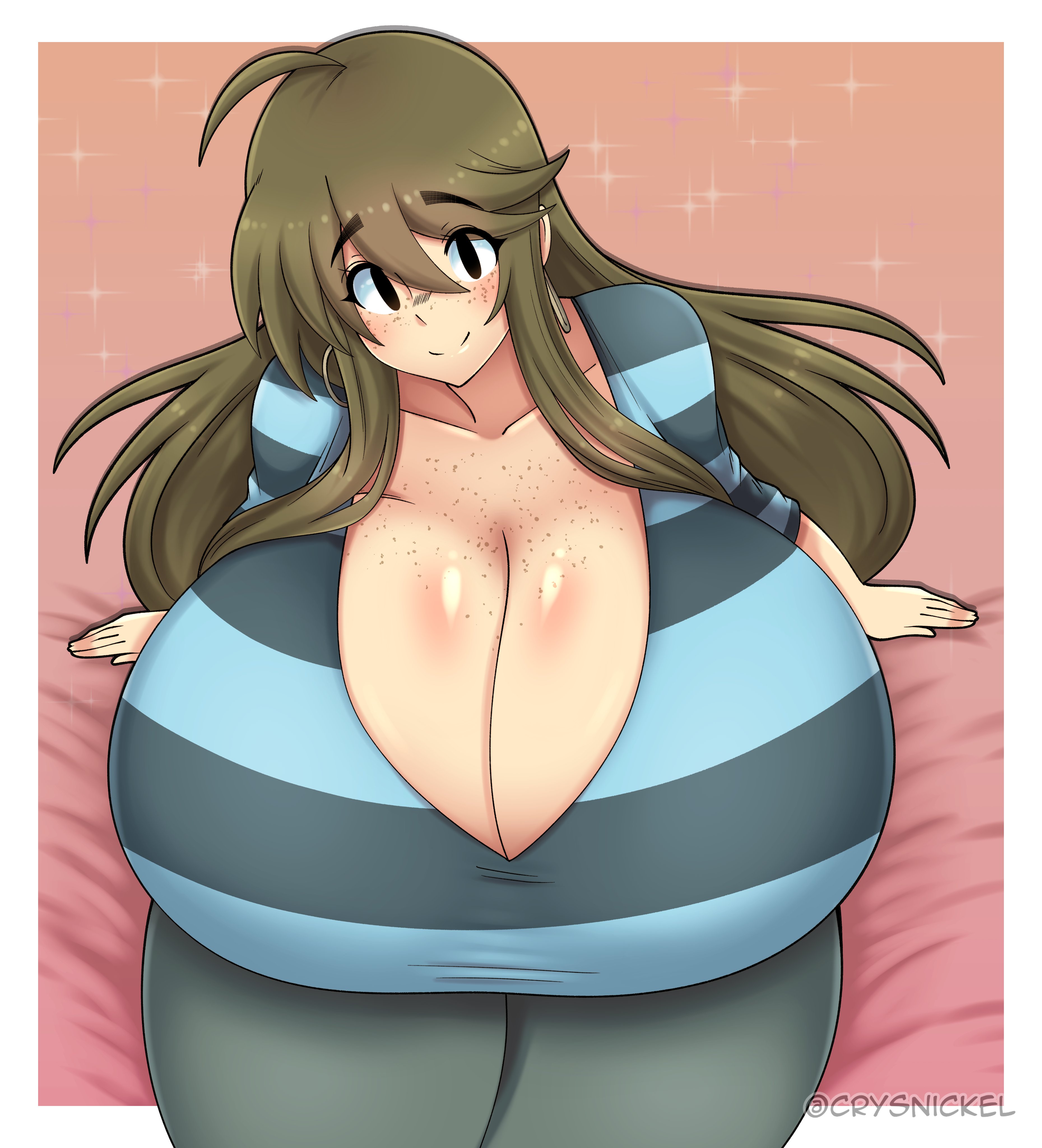 1girls, breasts, breasts bigger than head, cleavage, cloe (crysnickel), clothing, crysnickel, female, female only, gigantic breasts, huge breasts, jpg, large breasts, looking up at viewer, massive breasts, solo, solo female, tagme, twitter link, viewed from above